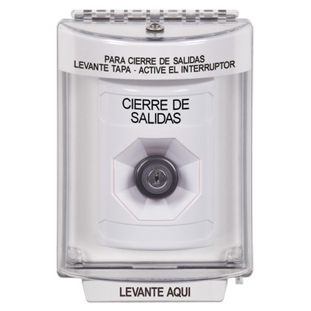 SS2343LD-ES STI White Indoor/Outdoor Flush w/ Horn Key-to-Activate Stopper Station with LOCKDOWN Label Spanish