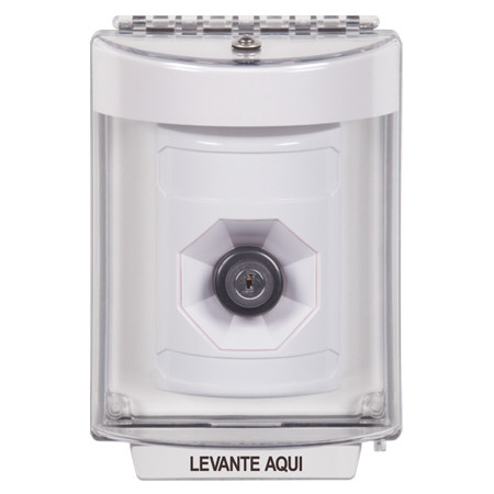 SS2343NT-ES STI White Indoor/Outdoor Flush w/ Horn Key-to-Activate Stopper Station with No Text Label Spanish
