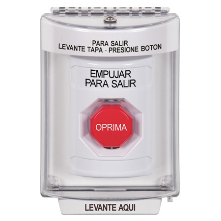 SS2348PX-ES STI White Indoor/Outdoor Flush w/ Horn Pneumatic (Illuminated) Stopper Station with PUSH TO EXIT Label Spanish