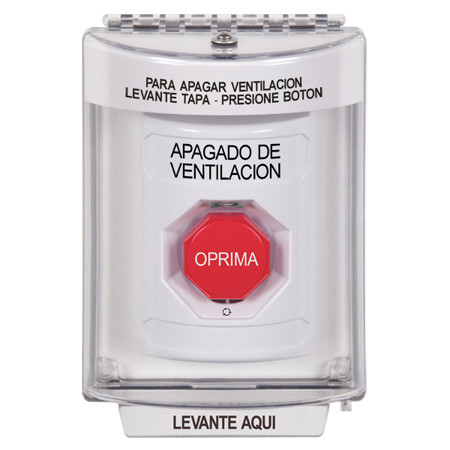 SS2349HV-ES STI White Indoor/Outdoor Flush w/ Horn Turn-to-Reset (Illuminated) Stopper Station with HVAC SHUT DOWN Label Spanish