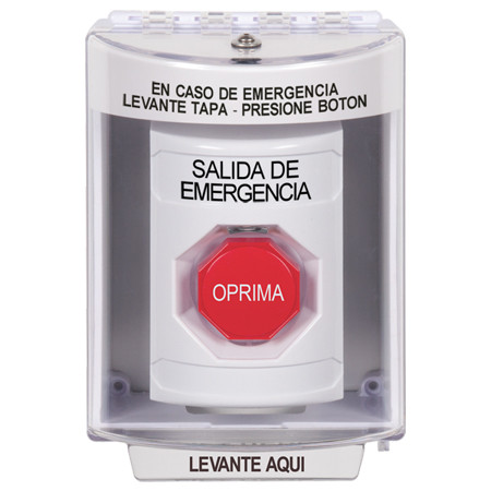 SS2372EX-ES STI White Indoor/Outdoor Surface Key-to-Reset (Illuminated) Stopper Station with EMERGENCY EXIT Label Spanish