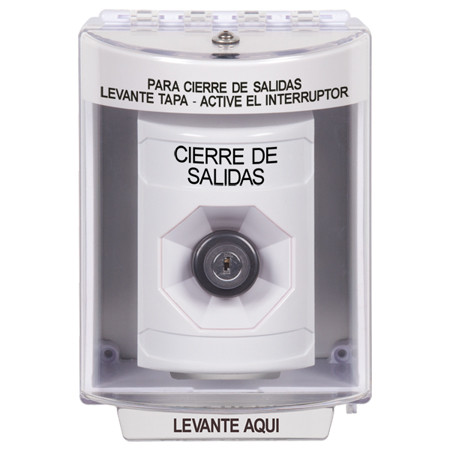 SS2373LD-ES STI White Indoor/Outdoor Surface Key-to-Activate Stopper Station with LOCKDOWN Label Spanish