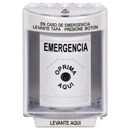 SS2380EM-ES STI White Indoor/Outdoor Surface w/ Horn Key-to-Reset Stopper Station with EMERGENCY Label Spanish