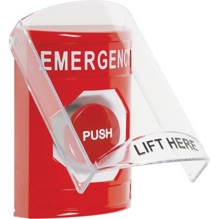 SS2024EM-EN STI Red Indoor Only Flush or Surface Momentary Stopper Station with EMERGENCY Label English