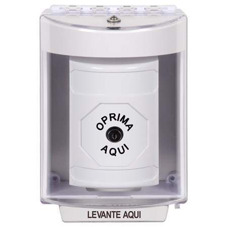 SS2380NT-ES STI White Indoor/Outdoor Surface w/ Horn Key-to-Reset Stopper Station with No Text Label Spanish