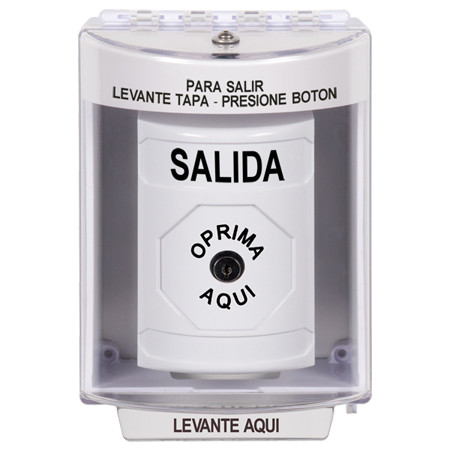 SS2380XT-ES STI White Indoor/Outdoor Surface w/ Horn Key-to-Reset Stopper Station with EXIT Label Spanish