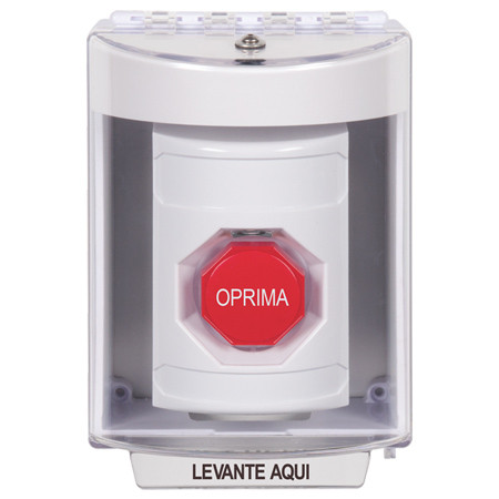 SS2382NT-ES STI White Indoor/Outdoor Surface w/ Horn Key-to-Reset (Illuminated) Stopper Station with No Text Label Spanish