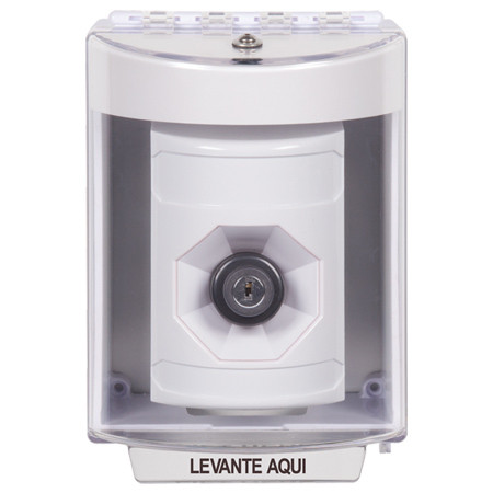 SS2383NT-ES STI White Indoor/Outdoor Surface w/ Horn Key-to-Activate Stopper Station with No Text Label Spanish