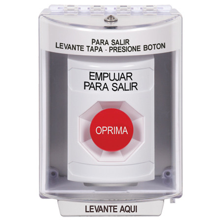 SS2384PX-ES STI White Indoor/Outdoor Surface w/ Horn Momentary Stopper Station with PUSH TO EXIT Label Spanish