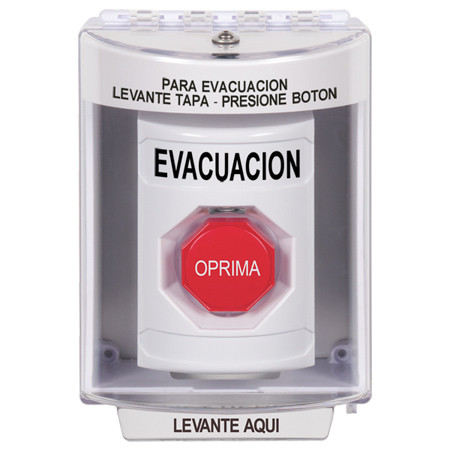 SS2388EV-ES STI White Indoor/Outdoor Surface w/ Horn Pneumatic (Illuminated) Stopper Station with EVACUATION Label Spanish