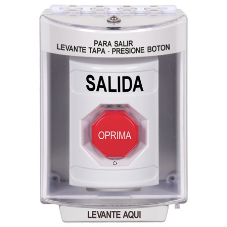 SS2389XT-ES STI White Indoor/Outdoor Surface w/ Horn Turn-to-Reset (Illuminated) Stopper Station with EXIT Label Spanish