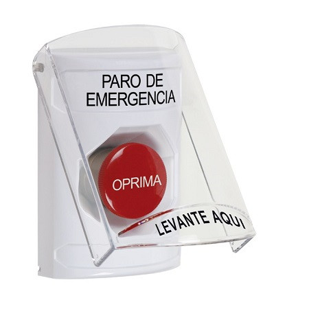 SS23A4ES-ES STI White Indoor Only Flush or Surface w/ Horn Momentary Stopper Station with EMERGENCY STOP Label Spanish