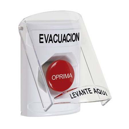 SS23A4EV-ES STI White Indoor Only Flush or Surface w/ Horn Momentary Stopper Station with EVACUATION Label Spanish