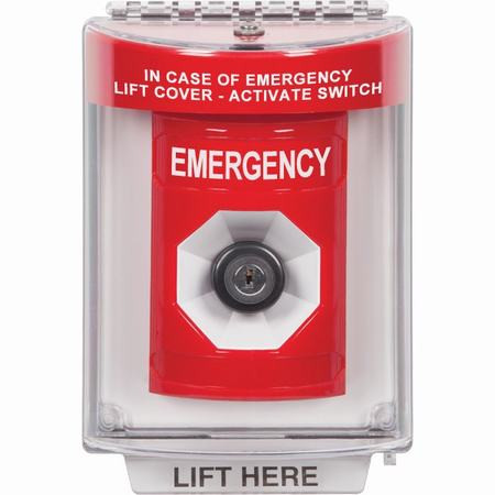 SS2043EM-EN STI Red Indoor/Outdoor Flush w/ Horn Key-to-Activate Stopper Station with EMERGENCY Label English