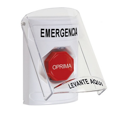 SS23A5EM-ES STI White Indoor Only Flush or Surface w/ Horn Momentary (Illuminated) Stopper Station with EMERGENCY Label Spanish