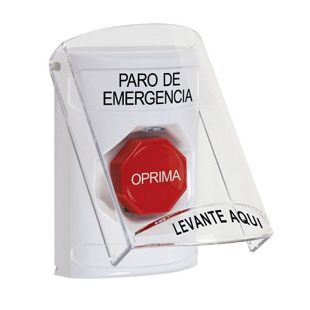 SS23A5ES-ES STI White Indoor Only Flush or Surface w/ Horn Momentary (Illuminated) Stopper Station with EMERGENCY STOP Label Spanish