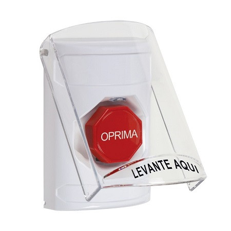 SS23A5NT-ES STI White Indoor Only Flush or Surface w/ Horn Momentary (Illuminated) Stopper Station with No Text Label Spanish