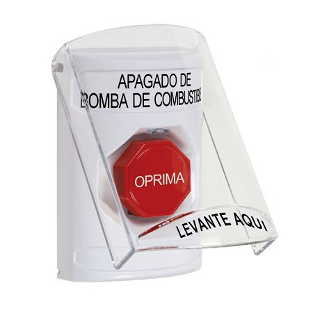 SS23A5PS-ES STI White Indoor Only Flush or Surface w/ Horn Momentary (Illuminated) Stopper Station with FUEL PUMP SHUT DOWN Label Spanish