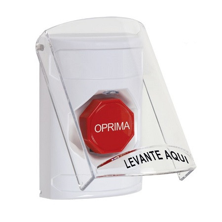 SS23A8NT-ES STI White Indoor Only Flush or Surface w/ Horn Pneumatic (Illuminated) Stopper Station with No Text Label Spanish