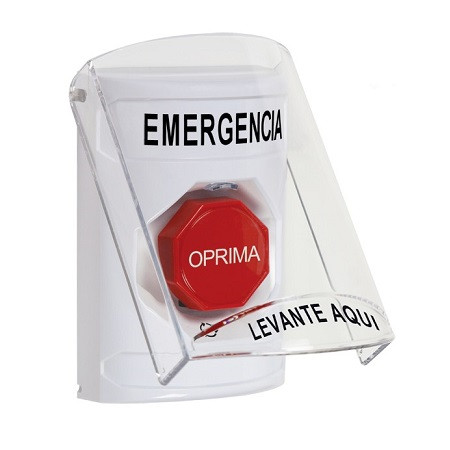 SS23A9EM-ES STI White Indoor Only Flush or Surface w/ Horn Turn-to-Reset (Illuminated) Stopper Station with EMERGENCY Label Spanish
