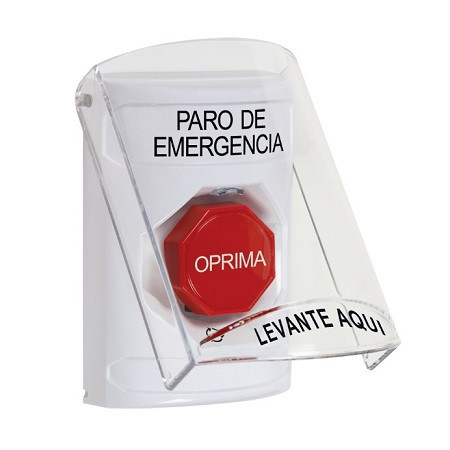 SS23A9ES-ES STI White Indoor Only Flush or Surface w/ Horn Turn-to-Reset (Illuminated) Stopper Station with EMERGENCY STOP Label Spanish