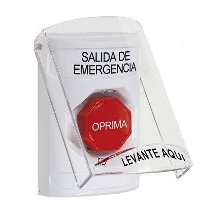 SS23A9EX-ES STI White Indoor Only Flush or Surface w/ Horn Turn-to-Reset (Illuminated) Stopper Station with EMERGENCY EXIT Label Spanish