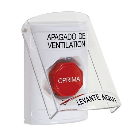 SS23A9HV-ES STI White Indoor Only Flush or Surface w/ Horn Turn-to-Reset (Illuminated) Stopper Station with HVAC SHUT DOWN Label Spanish