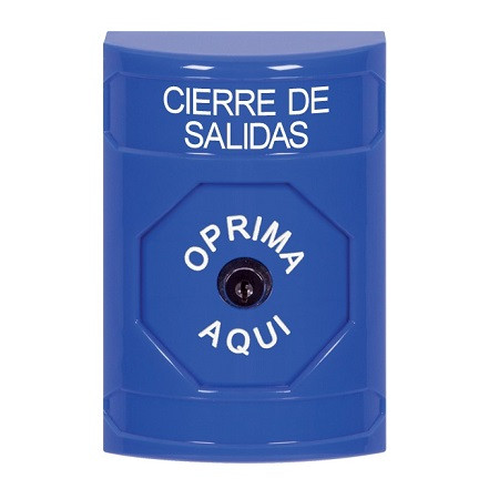 SS2400LD-ES STI Blue No Cover Key-to-Reset Stopper Station with LOCKDOWN Label Spanish