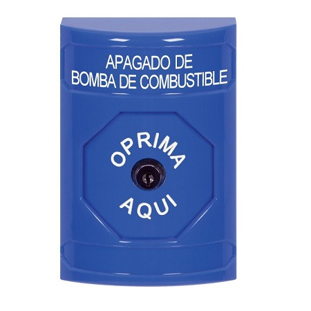 SS2400PS-ES STI Blue No Cover Key-to-Reset Stopper Station with FUEL PUMP SHUT DOWN Label Spanish