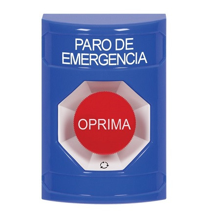 SS2401ES-ES STI Blue No Cover Turn-to-Reset Stopper Station with EMERGENCY STOP Label Spanish