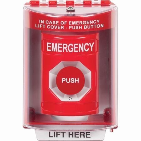 SS2071EM-EN STI Red Indoor/Outdoor Surface Turn-to-Reset Stopper Station with EMERGENCY Label English