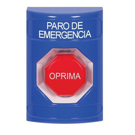 SS2402ES-ES STI Blue No Cover Key-to-Reset (Illuminated) Stopper Station with EMERGENCY STOP Label Spanish