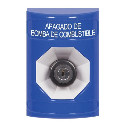 SS2403PS-ES STI Blue No Cover Key-to-Activate Stopper Station with FUEL PUMP SHUT DOWN Label Spanish