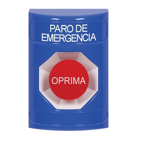 SS2404ES-ES STI Blue No Cover Momentary Stopper Station with EMERGENCY STOP Label Spanish