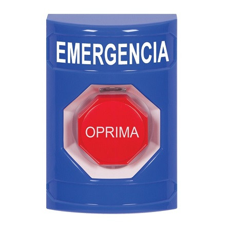 SS2405EM-ES STI Blue No Cover Momentary (Illuminated) Stopper Station with EMERGENCY Label Spanish
