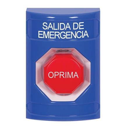 SS2405EX-ES STI Blue No Cover Momentary (Illuminated) Stopper Station with EMERGENCY EXIT Label Spanish