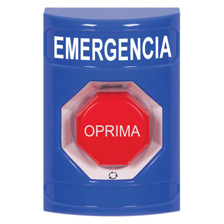 SS2409EM-ES STI Blue No Cover Turn-to-Reset (Illuminated) Stopper Station with EMERGENCY Label Spanish