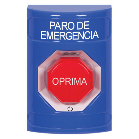 SS2409ES-ES STI Blue No Cover Turn-to-Reset (Illuminated) Stopper Station with EMERGENCY STOP Label Spanish