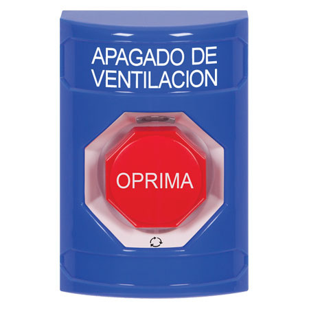 SS2409HV-ES STI Blue No Cover Turn-to-Reset (Illuminated) Stopper Station with HVAC SHUT DOWN Label Spanish