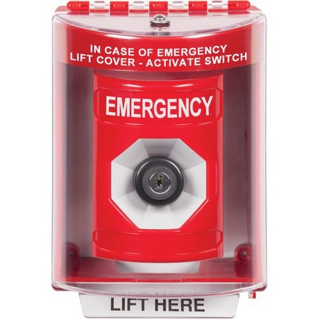 SS2083EM-EN STI Red Indoor/Outdoor Surface w/ Horn Key-to-Activate Stopper Station with EMERGENCY Label English