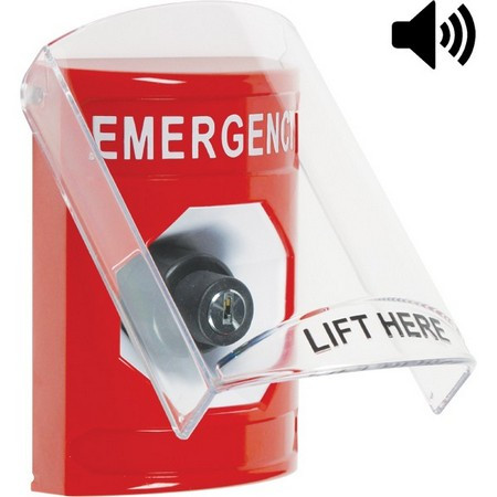 SS20A3EM-EN STI Red Indoor Only Flush or Surface w/ Horn Key-to-Activate Stopper Station with EMERGENCY Label English