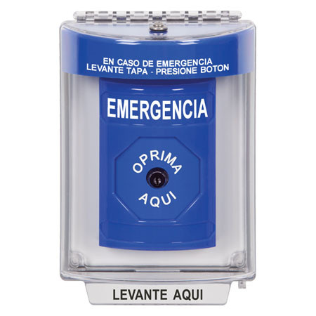 SS2430EM-ES STI Blue Indoor/Outdoor Flush Key-to-Reset Stopper Station with EMERGENCY Label Spanish