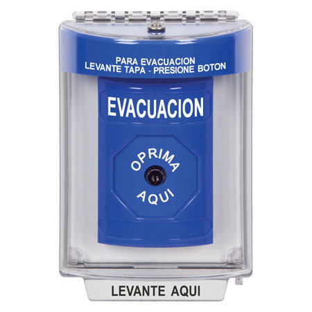SS2430EV-ES STI Blue Indoor/Outdoor Flush Key-to-Reset Stopper Station with EVACUATION Label Spanish