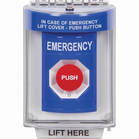 SS2431EM-ES STI Blue Indoor/Outdoor Flush Turn-to-Reset Stopper Station with EMERGENCY Label Spanish