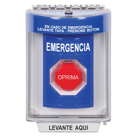 SS2432EM-ES STI Blue Indoor/Outdoor Flush Key-to-Reset (Illuminated) Stopper Station with EMERGENCY Label Spanish