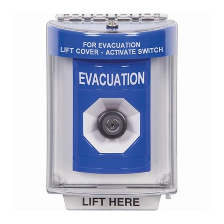 SS2433EV-ES STI Blue Indoor/Outdoor Flush Key-to-Activate Stopper Station with EVACUATION Label Spanish