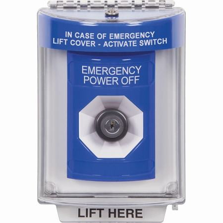 SS2433PO-ES STI Blue Indoor/Outdoor Flush Key-to-Activate Stopper Station with EMERGENCY POWER OFF Label Spanish