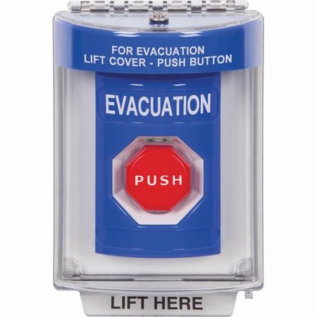 SS2435EV-ES STI Blue Indoor/Outdoor Flush Momentary (Illuminated) Stopper Station with EVACUATION Label Spanish