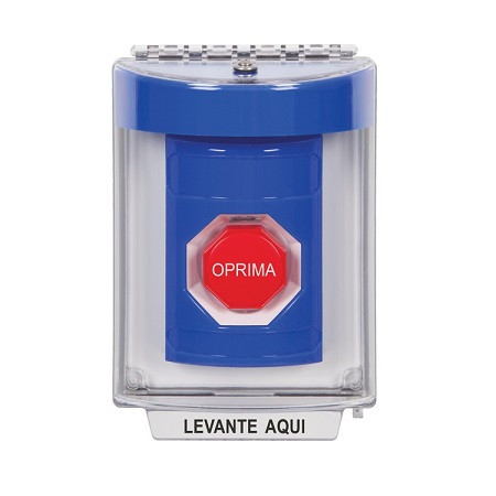 SS2438NT-ES STI Blue Indoor/Outdoor Flush Pneumatic (Illuminated) Stopper Station with No Text Label Spanish