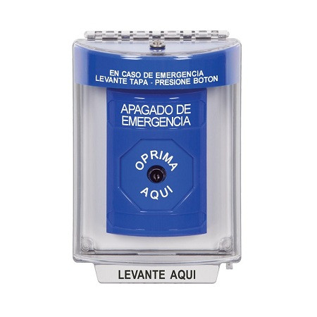 SS2440PO-ES STI Blue Indoor/Outdoor Flush w/ Horn Key-to-Reset Stopper Station with EMERGENCY POWER OFF Label Spanish